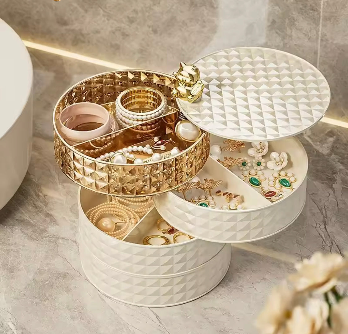 Jewelry Storage Box, Rotatable Dustproof Jewelry Organizer, Vintage Jewelry Box Organizer, Multi-Layer Rotating Jewelry Organizer Jewelry Storage Box, Rotatable Dustproof Jewelry Organizer, Vintage Jewelry Box Organizer, Multi-Layer Rotating Jewelry Organizer
